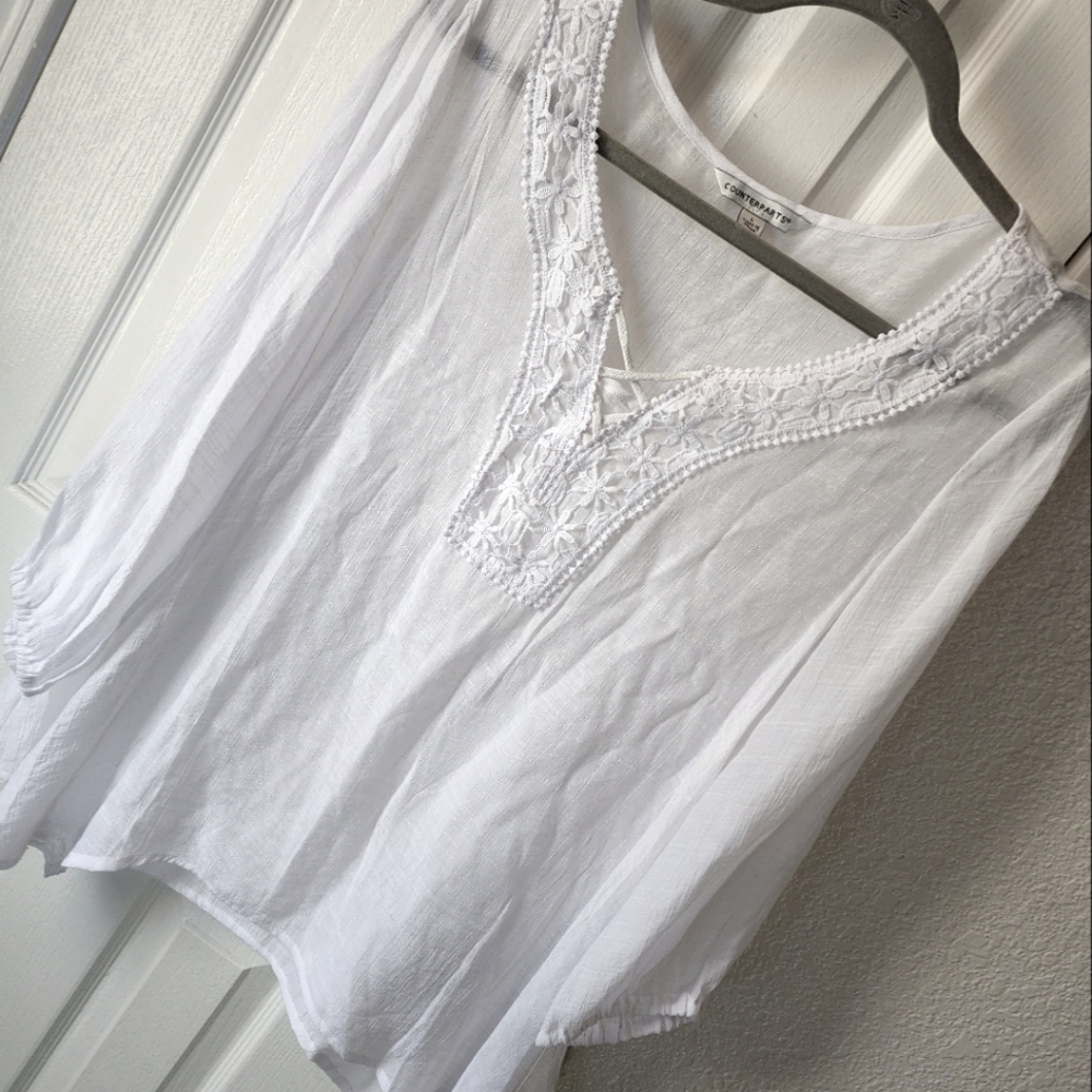 NWT Counterparts Peasant White Blouse